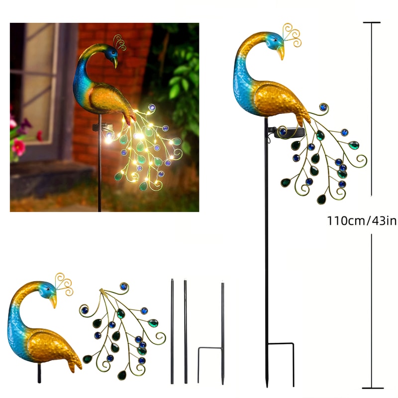 Solar Peacock Stake Light Elegant Iron Art Outdoor Decor With Warm White Multicolor Weatherproof 2
