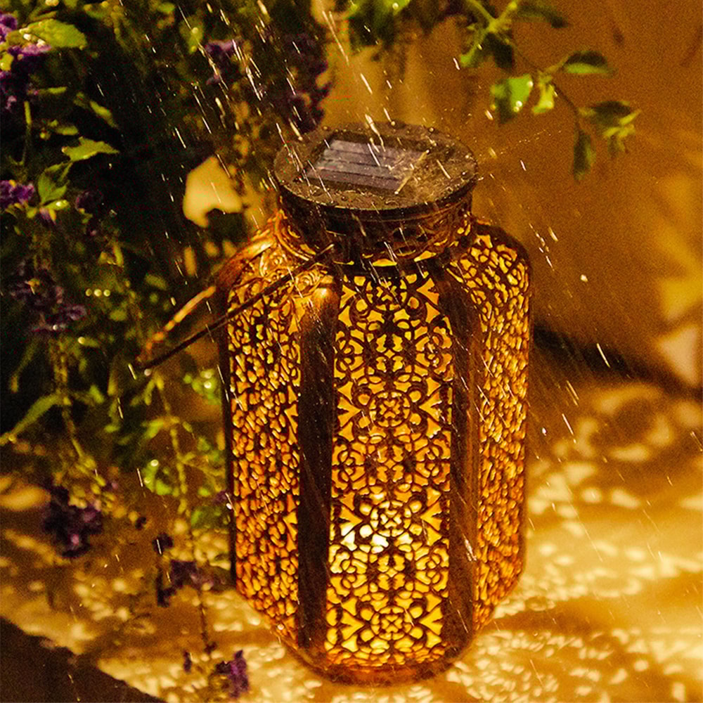 Retro Solar Lantern - Decorative Metal Hanging Light for Outdoor Pathway, Vintage Solar Iron Art Lamp