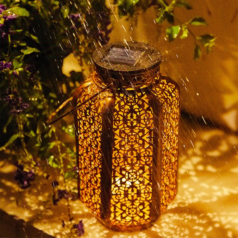 Retro Solar Lantern - Decorative Metal Hanging Light for Outdoor Pathway, Vintage Solar Iron Art Lamp