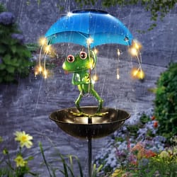 solar powered frog statue with hummingbird feeder - garden yard outdoor pathway lighting