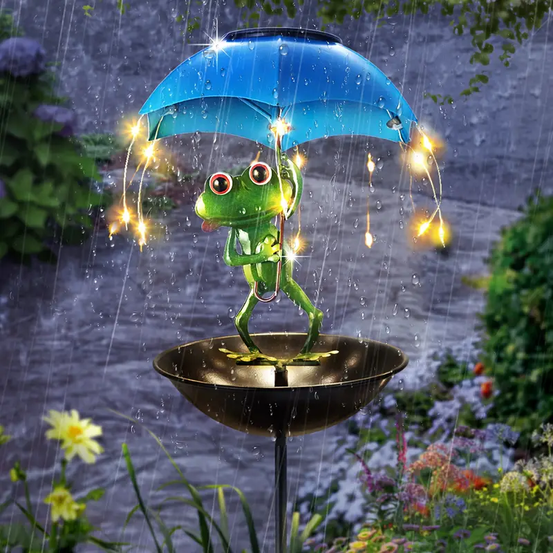 Solar Powered Frog Statue with Hummingbird Feeder - Garden Yard Outdoor Pathway Lighting