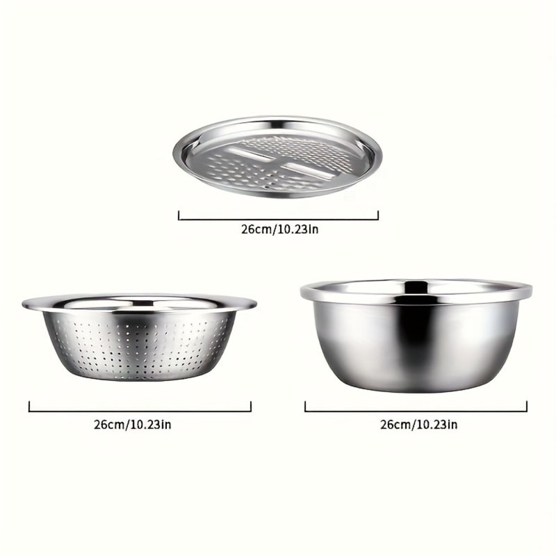 Stainless Steel Multifunctional Strainer and Mixing Bowl Set for Washing and Slicing Fruits and Vegetables