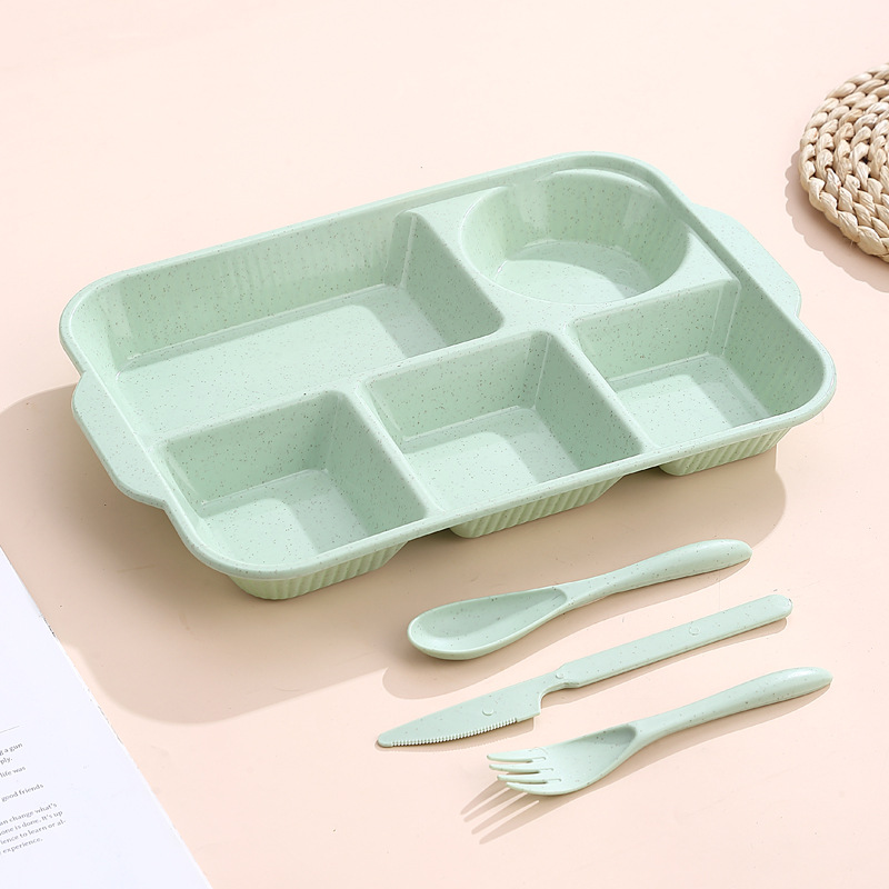 Portable Grid Meal Box With Knife Fork And Spoon Food Grade PP Rectangular Divided Lunchbox 5