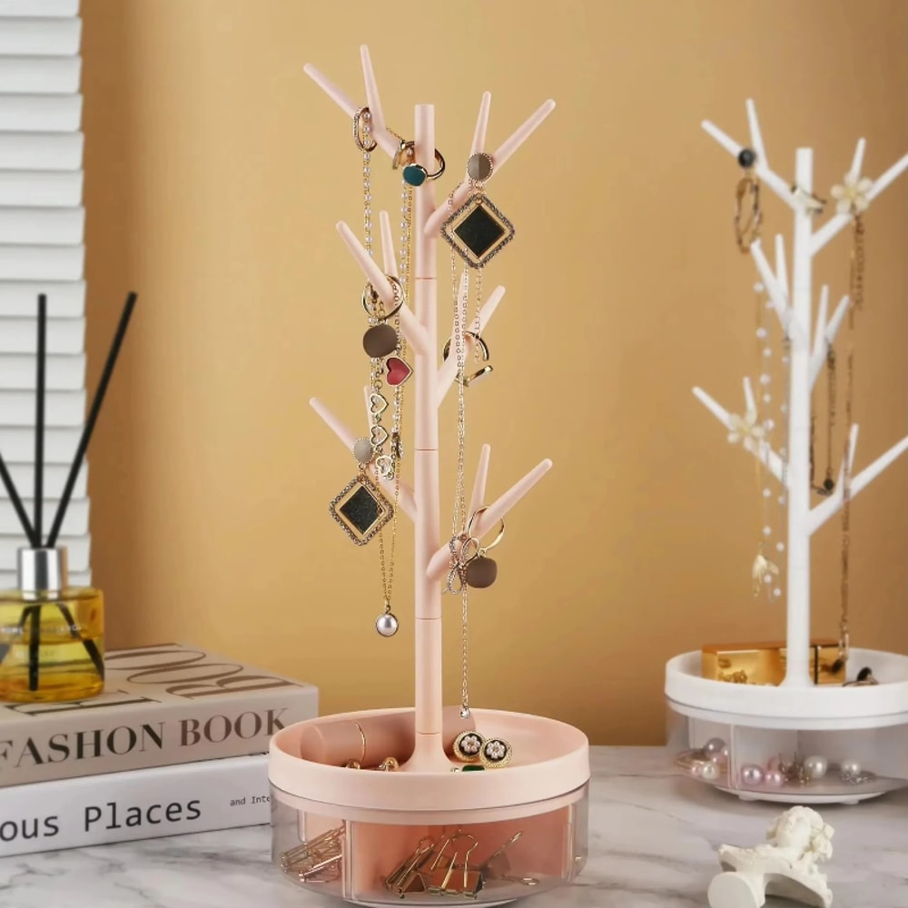 Rotating Jewelry Storage Rack - Multi-Purpose Earring & Necklace Display Stand