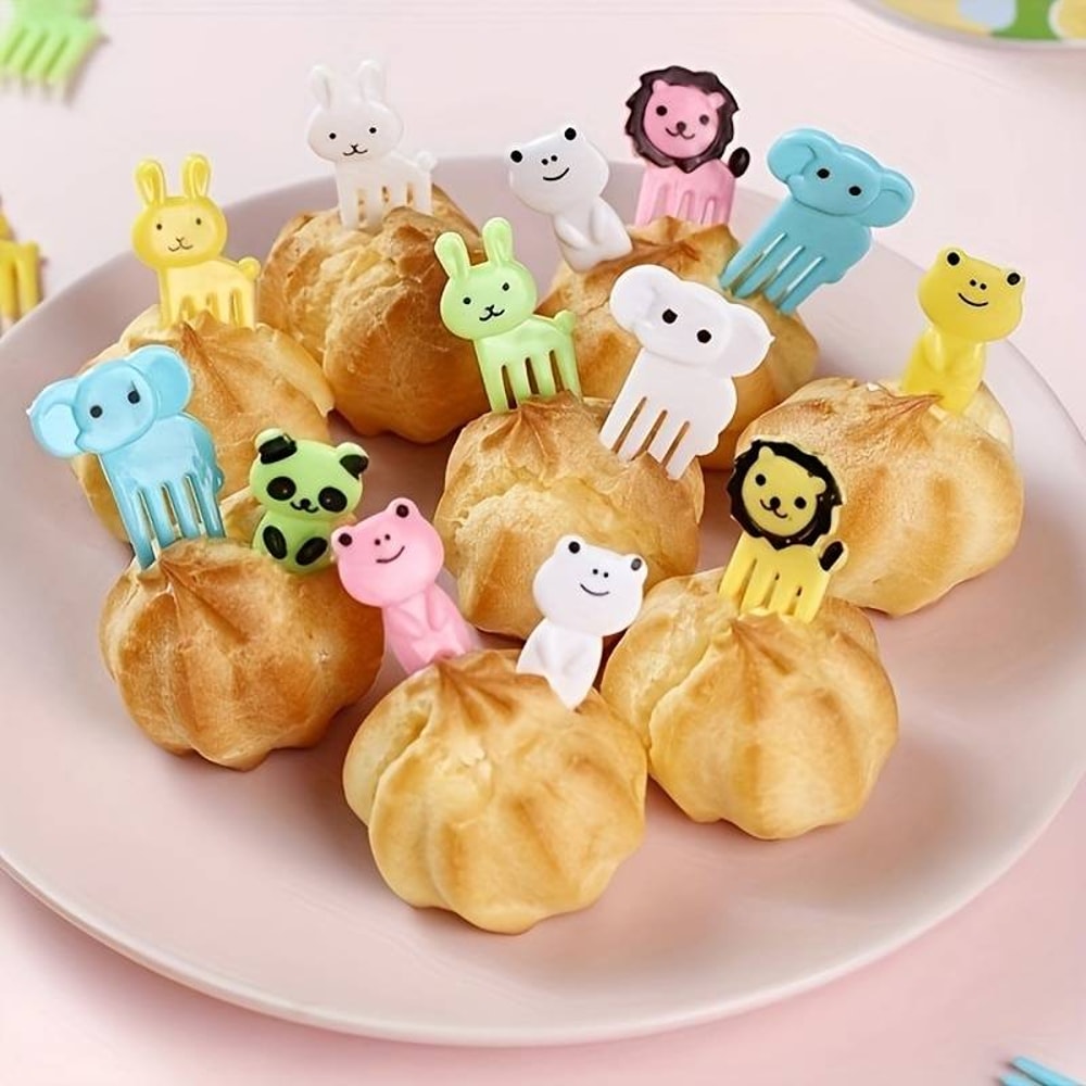 Mini Cartoon Animal Farm Fruit Fork Fun Snack Cake Picks For Kids Bento Lunch Party Decor Random 3