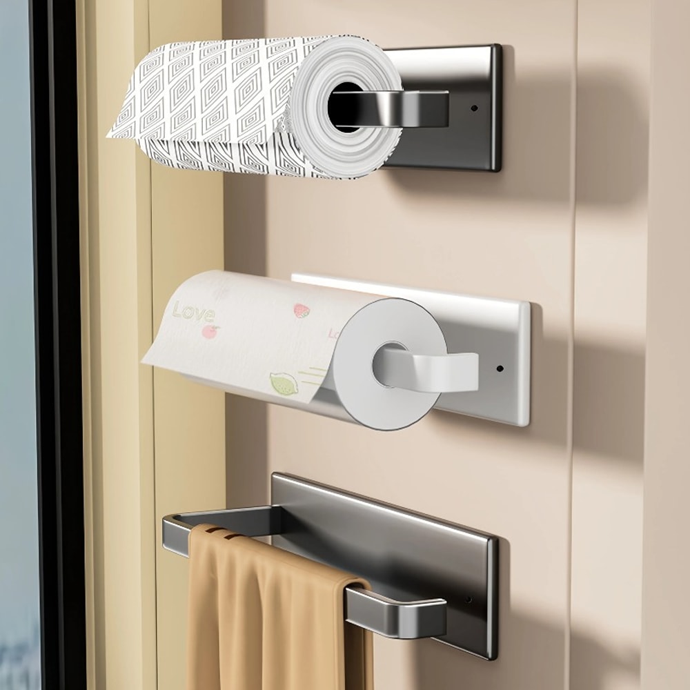 No Drill Paper Towel Holder Stainless Self Adhesive Space-Saving Kitchen & Bathroom Dispenser