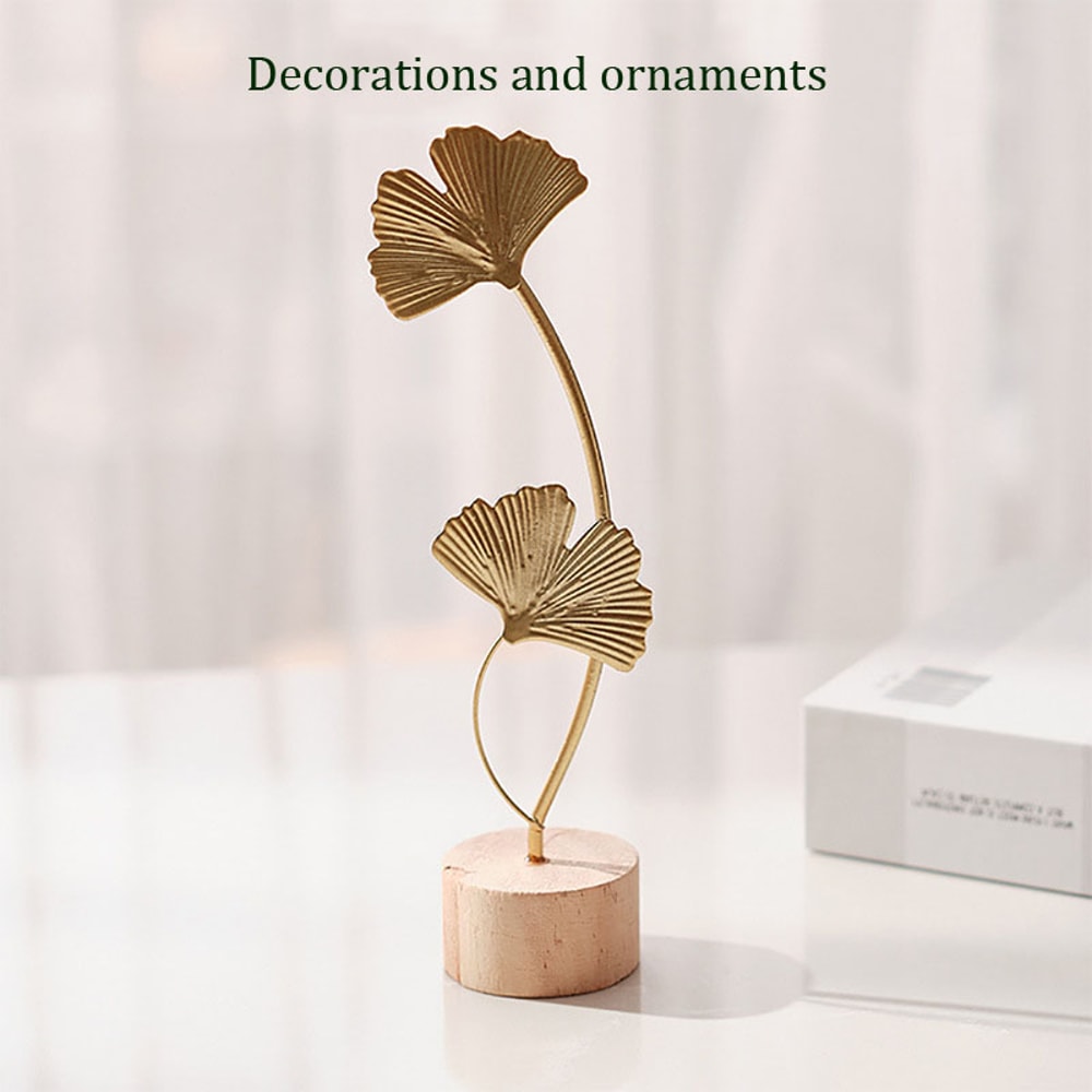 Golden Ginkgo Leaf Metal Figurine Desktop Sculpture For Home Decor 3