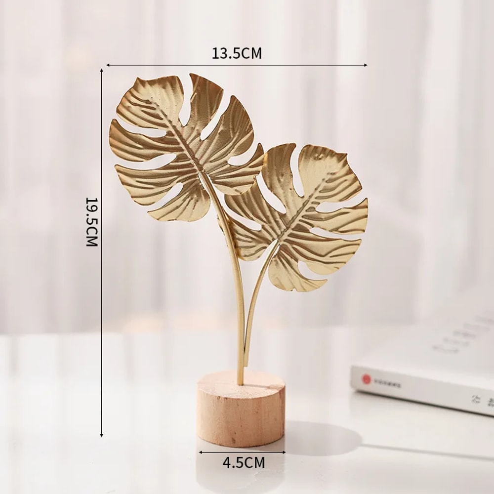 Golden Ginkgo Leaf Metal Figurine Desktop Sculpture For Home Decor 7