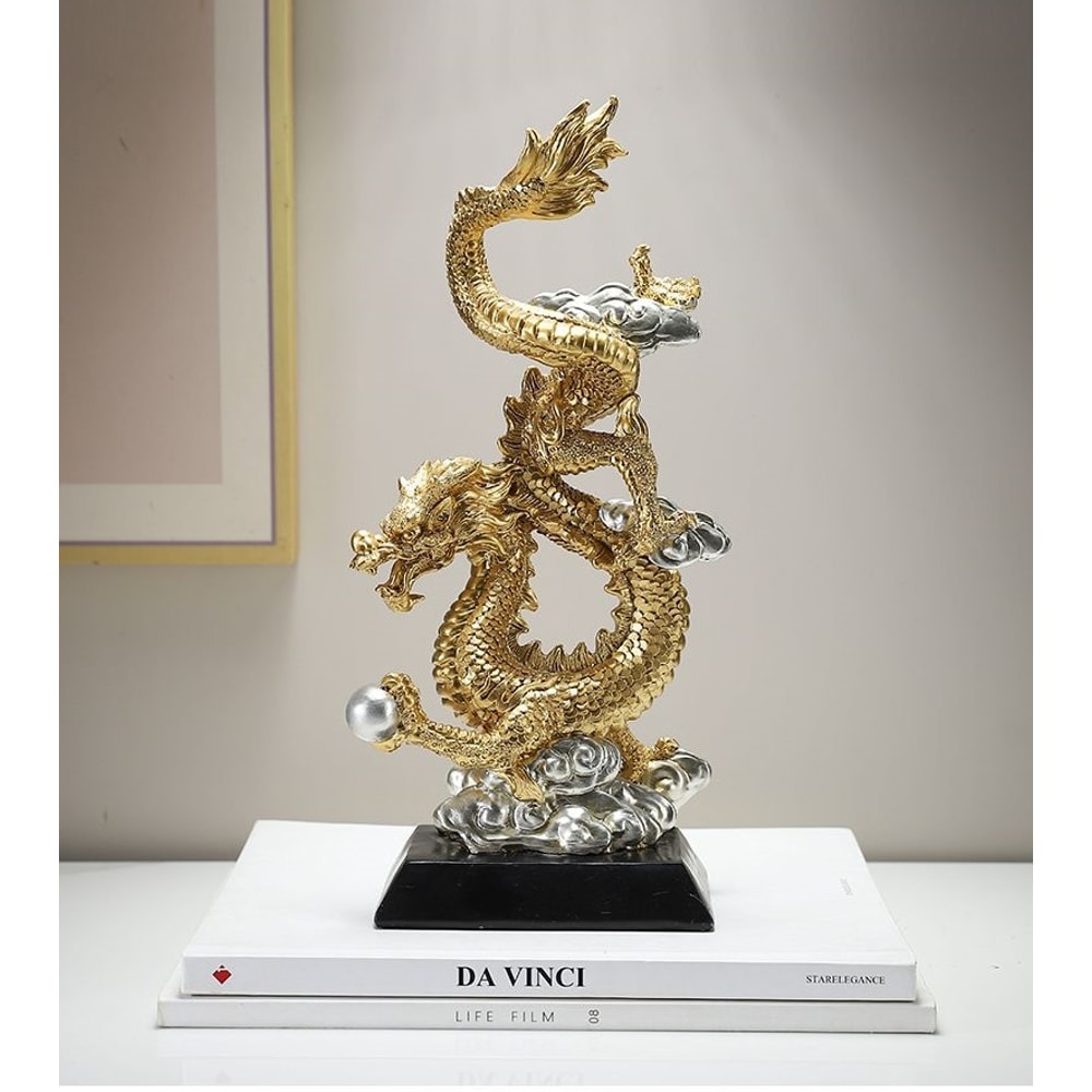 Dragon Phoenix Resin Sculpture Elegant Home Office Desk Ornament
