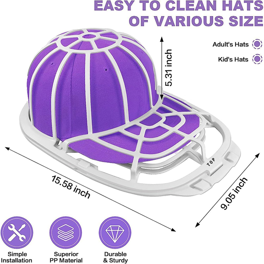 Hat Washer for Washing Machine – Baseball Cap Cleaner, Cap Protector Cage for Adult Hats, Dishwasher Safe, Acrylic Mater