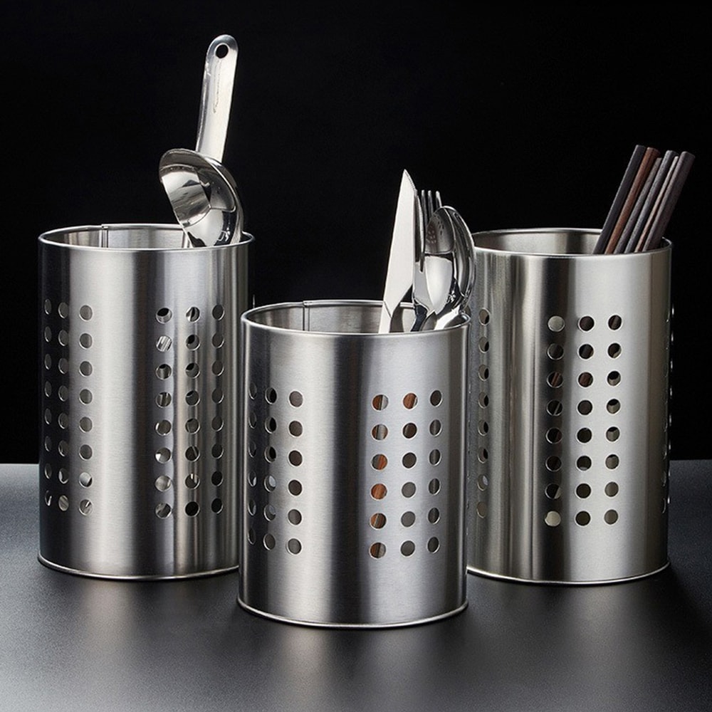 Stainless Steel Chopstick Holder & Perforated Utensil Drying Rack for Kitchen Cutlery Storage
