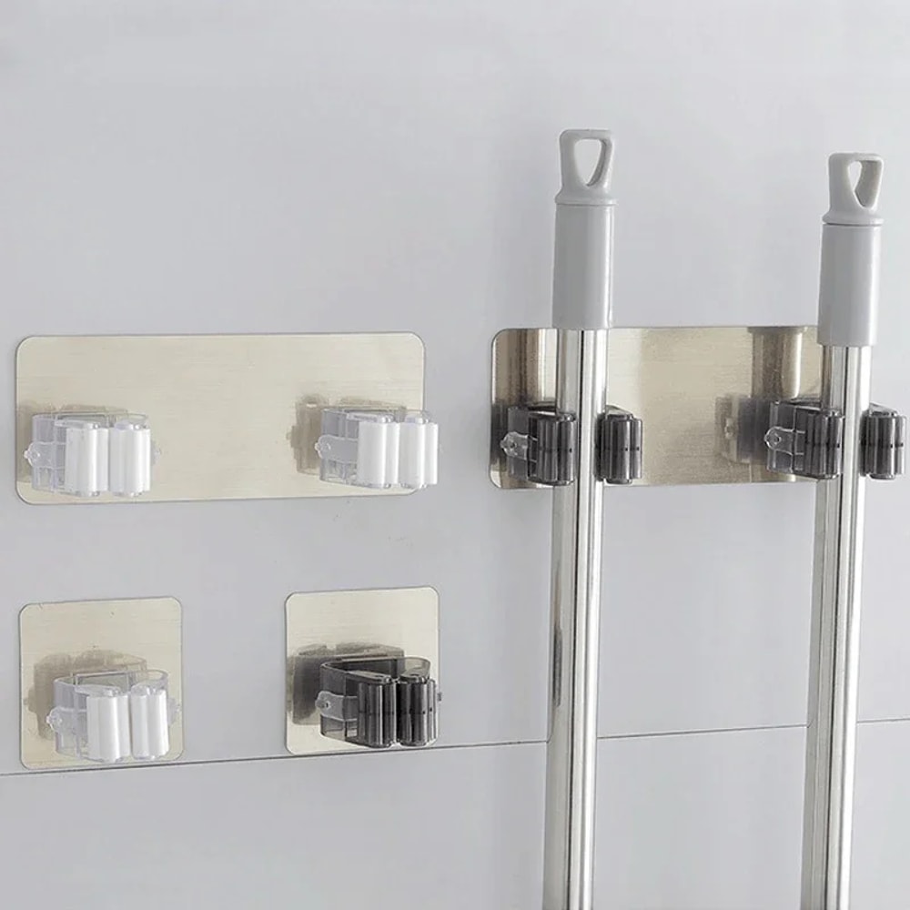 Multi-Functional Traceless Mop Holder - Strong Adhesive Mop Hook for Home Use | No Nails or Punching, Single & Double