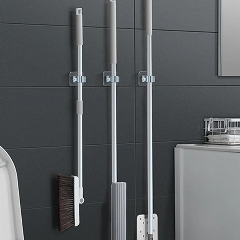 Waterproof Wall-Mounted Mop Storage Rack – Suction Hanging Broom Hanger for Bathroom & Kitchen, Traceless Acrylic Clip