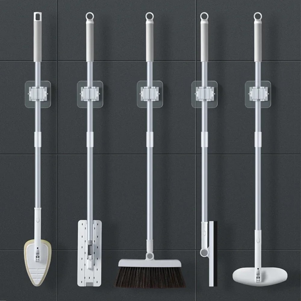 Waterproof Wall-Mounted Mop Storage Rack – Suction Hanging Broom Hanger for Bathroom & Kitchen, Traceless Acrylic Clip