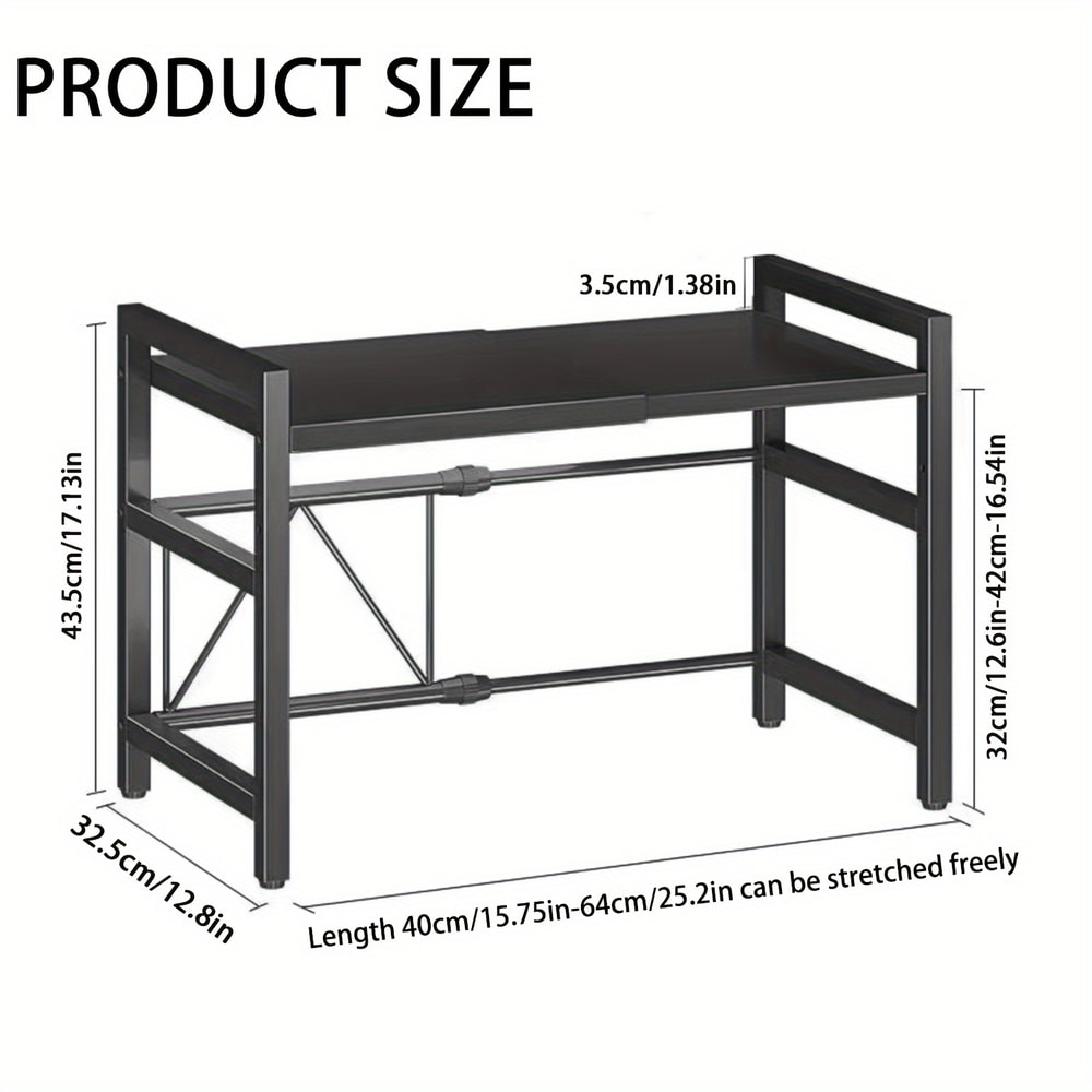 Expandable Microwave Shelf with Hooks, Kitchen Storage Rack, Extendable