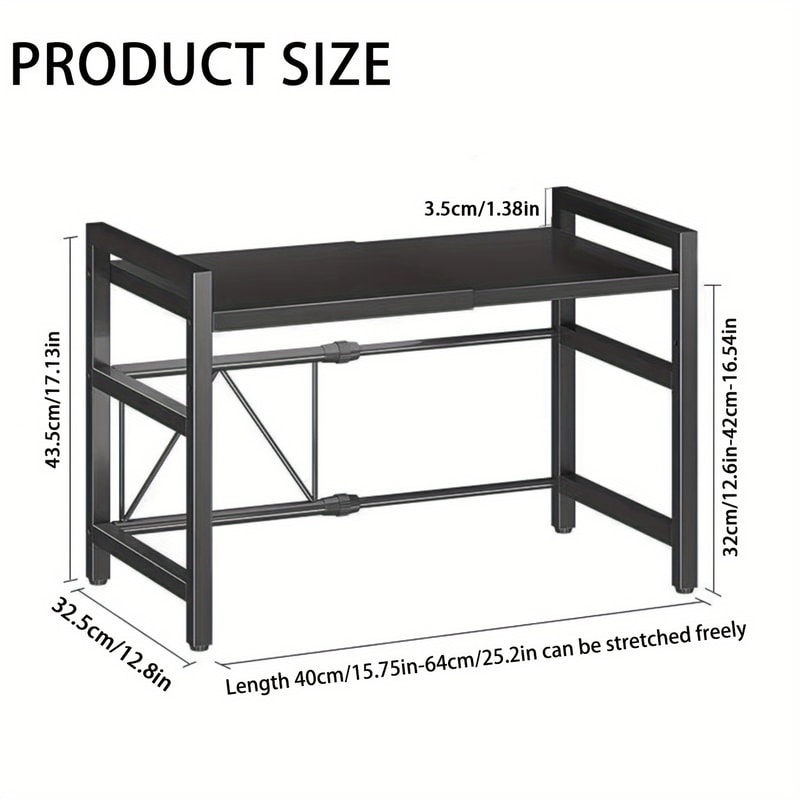 Expandable Microwave Shelf with Hooks, Kitchen Storage Rack, Extendable