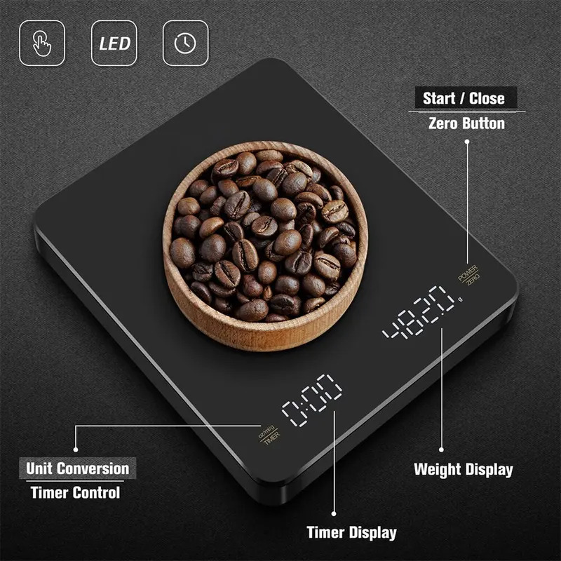 Digital Coffee Scale with Timer and LED Screen - Precision , USB Rechargeable, Max for Espresso & Brewing