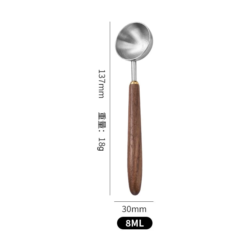 Walnut Wood Coffee Scoop - Stainless Steel Measuring Spoon with Long Handle