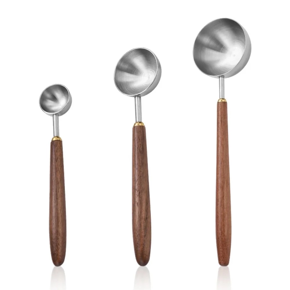 Walnut Wood Coffee Scoop - Stainless Steel Measuring Spoon with Long Handle