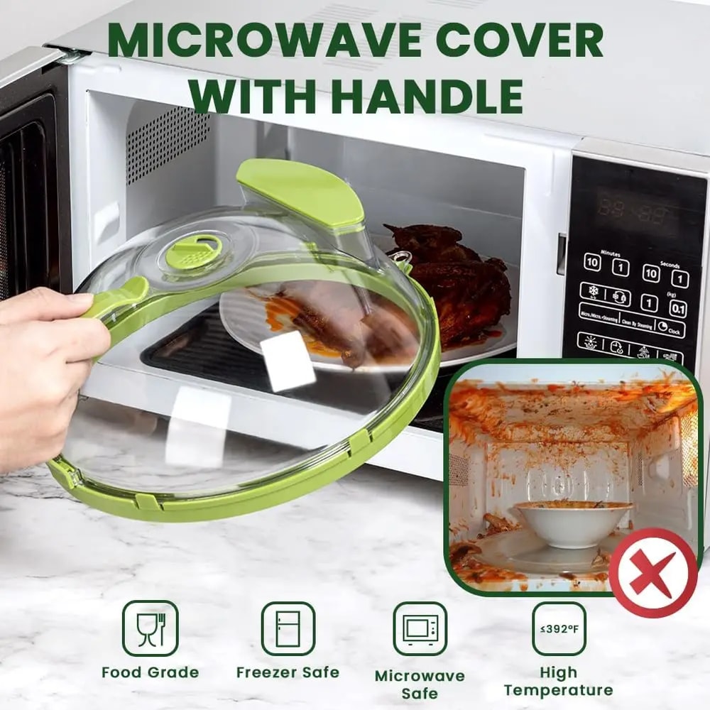 Microwave Cover for Food – Clear -Inch Plate Cover with Steamer and Handle for Splatter Protection