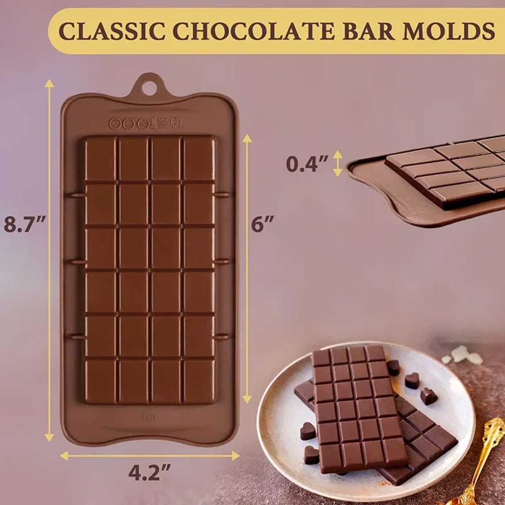 Silicone Chocolate Bar Molds for Fondant & Protein Bars – BPA Free, Non-Stick, Easy Release Mould for Handmade Gifts