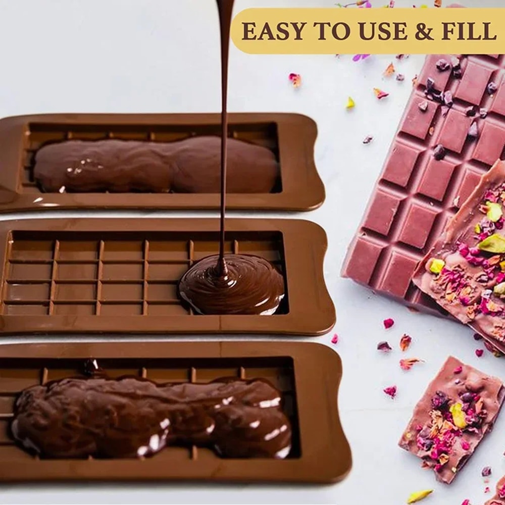 Silicone Chocolate Bar Molds for Fondant & Protein Bars – BPA Free, Non-Stick, Easy Release Mould for Handmade Gifts