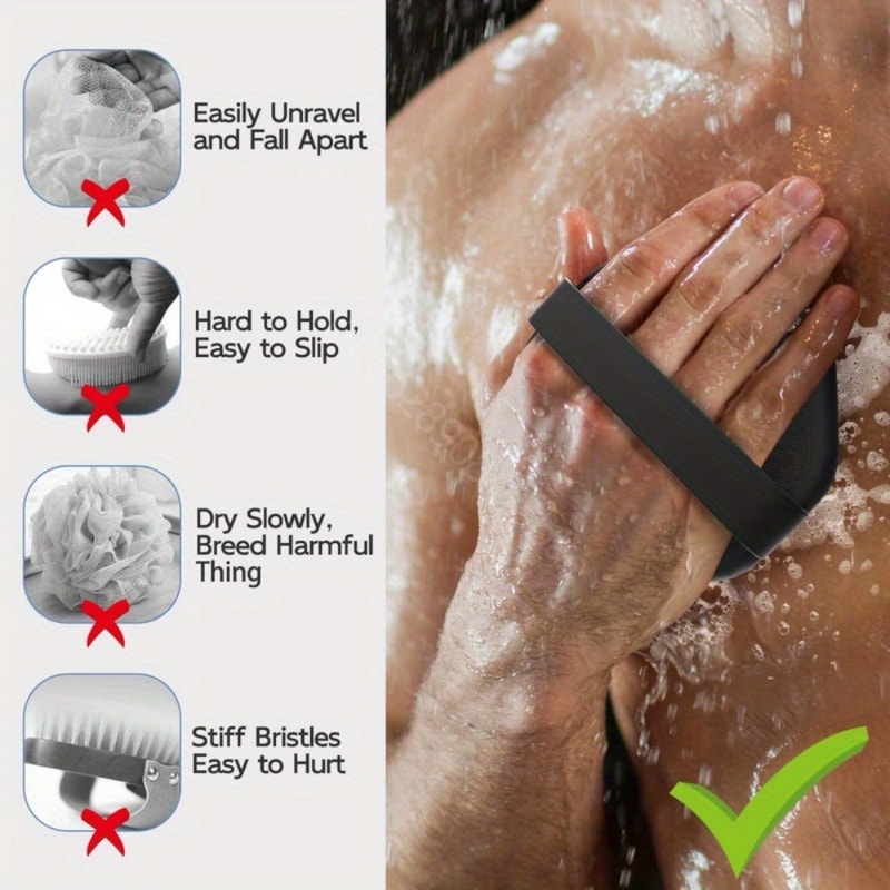 Soft Silicone Back Scrub Brush With Handle Exfoliating Bath Sponge For Skin Massaging 3