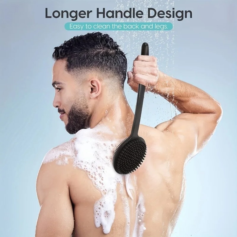 DoubleSided Silicone Back Scrubber With Long Handle Shower Massage And Exfoliating Body Bath Brush 1