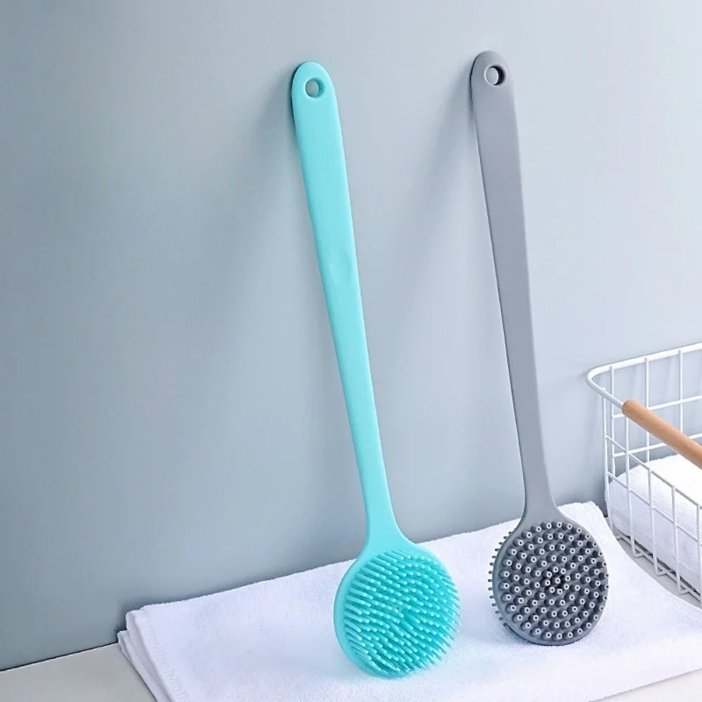 DoubleSided Silicone Back Scrubber With Long Handle Shower Massage And Exfoliating Body Bath Brush 2
