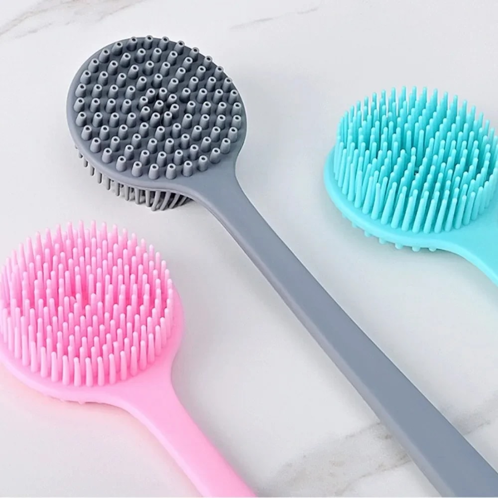 DoubleSided Silicone Back Scrubber With Long Handle Shower Massage And Exfoliating Body Bath Brush 3