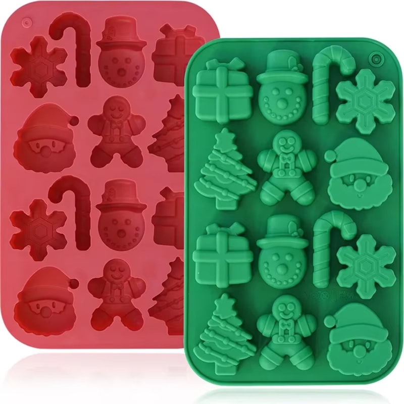 Silicone Christmas Chocolate Molds – Snowflake, Xmas Tree, Gingerbread Man, Candy, Cookie Moulds for DIY Baking and New