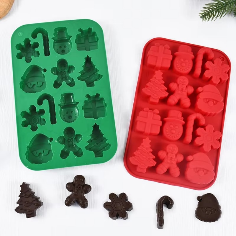 Silicone Christmas Chocolate Molds – Snowflake, Xmas Tree, Gingerbread Man, Candy, Cookie Moulds for DIY Baking and New