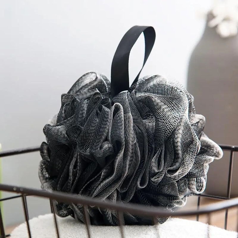 Soft Shower Mesh Foaming Sponge – Exfoliating Scrubber for Body & Skin Cleaner – Black Bath Bubble Ball