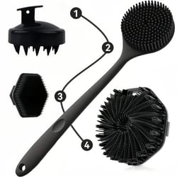 silicone bath brush set – long handle, exfoliating massage brushes for body, back, and face