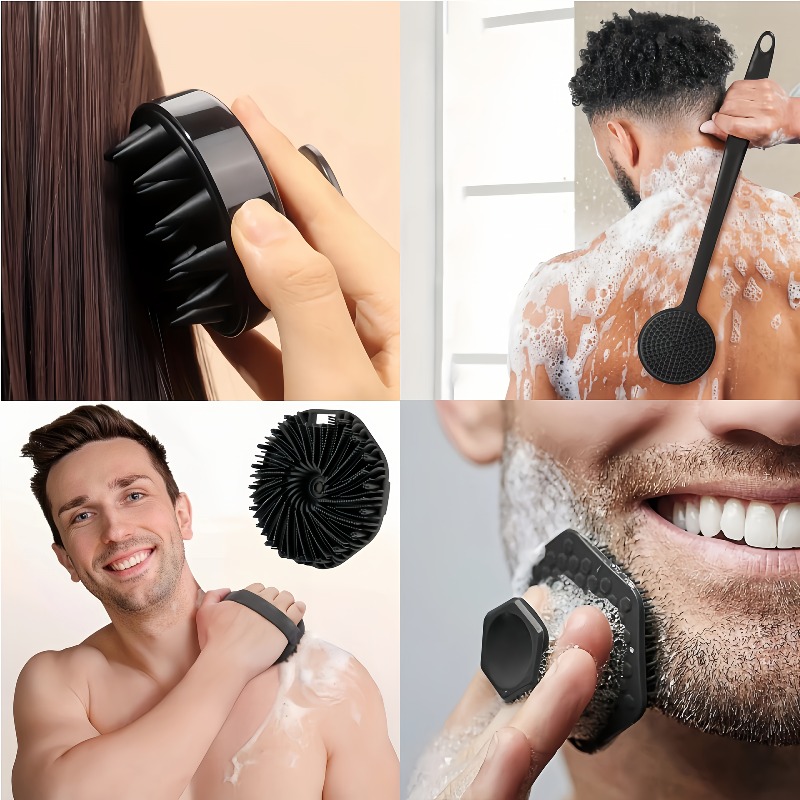 Silicone Bath Brush Set – Long Handle, Exfoliating Massage Brushes for Body, Back, and Face