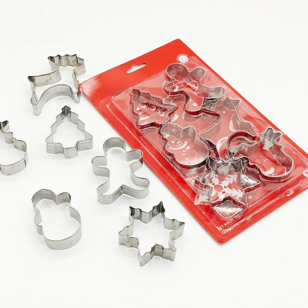 Stainless Steel Christmas Cookie Cutters Set - Tree, Star, Snowflake, Bell, Snowman, Love & House Shapes