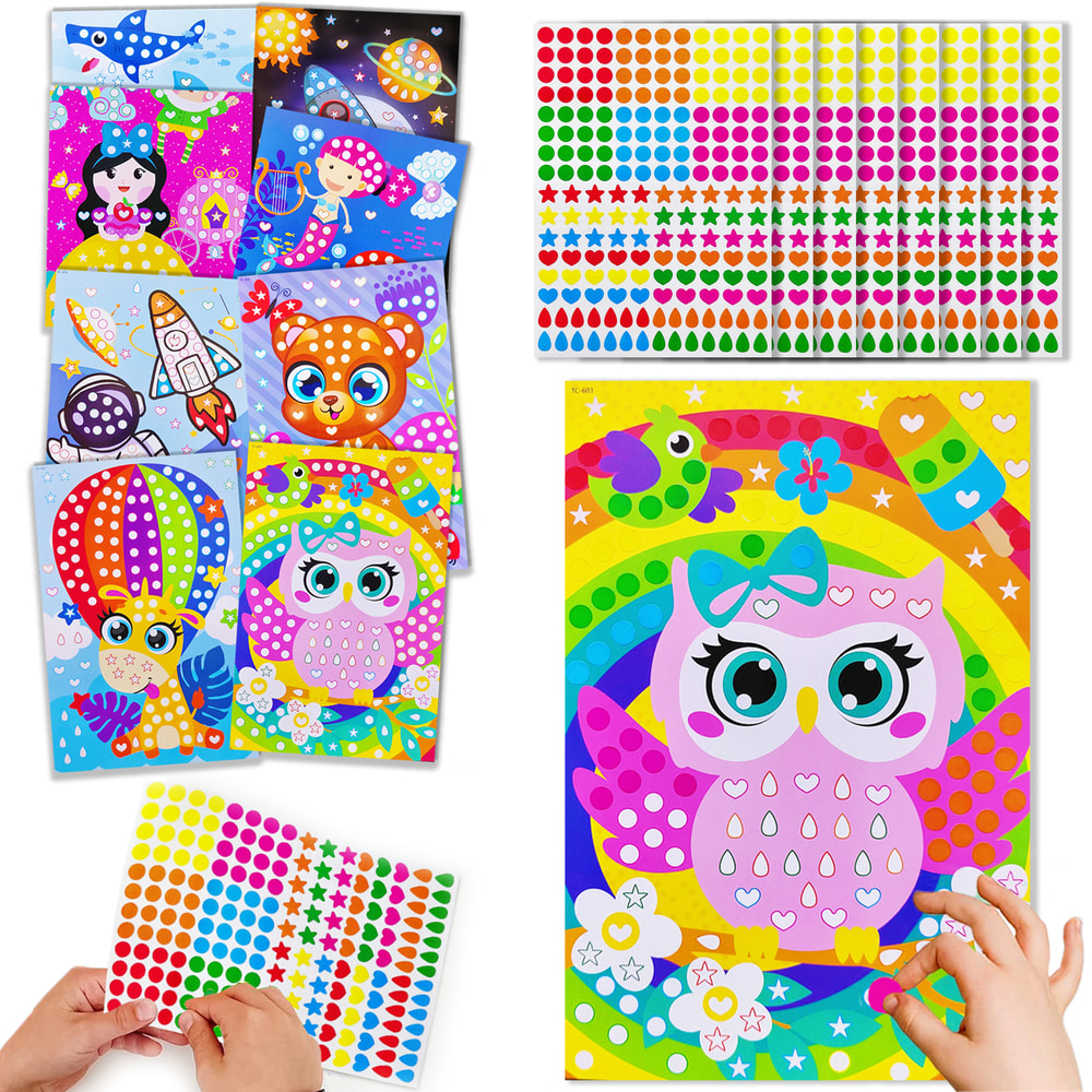 Children Dot Coloring Book DIY Color Dot Cartoon Animal Drawing Mosaic Puzzle Stickers Creative E 0
