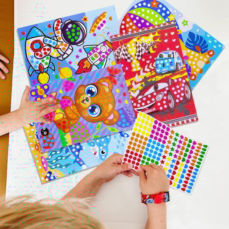 Children Dot Coloring Book DIY Color Dot Cartoon Animal Drawing Mosaic Puzzle Stickers Creative E 2