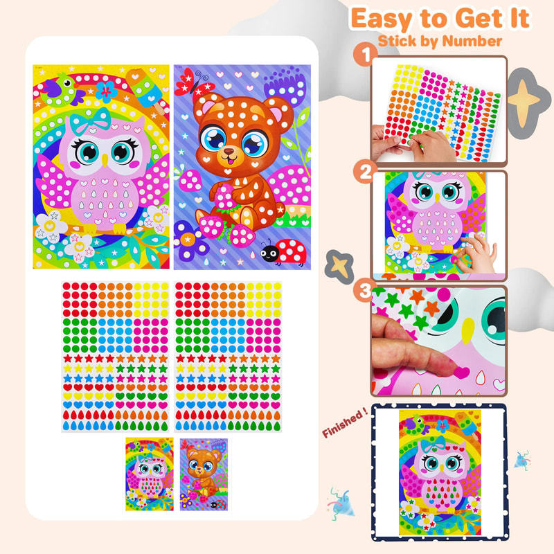 Children Dot Coloring Book DIY Color Dot Cartoon Animal Drawing Mosaic Puzzle Stickers Creative E 4