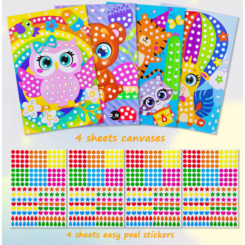 Children Dot Coloring Book DIY Color Dot Cartoon Animal Drawing Mosaic Puzzle Stickers Creative E 6
