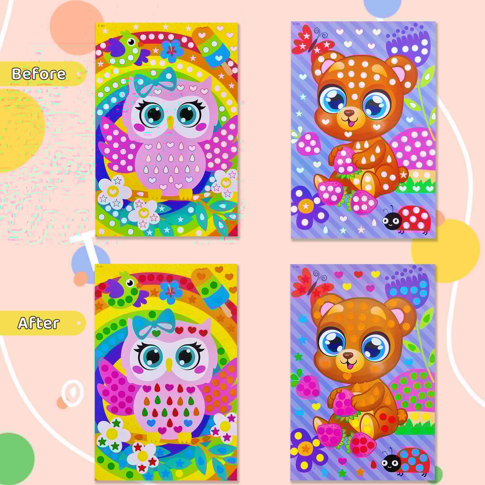 Children Dot Coloring Book DIY Color Dot Cartoon Animal Drawing Mosaic Puzzle Stickers Creative E 5