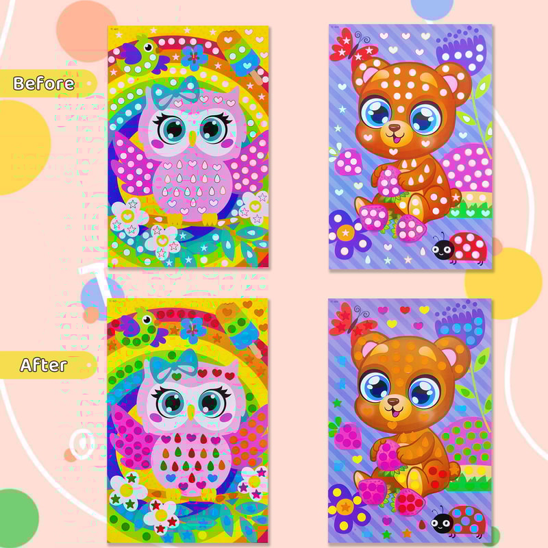 Children Dot Coloring Book DIY Color Dot Cartoon Animal Drawing Mosaic Puzzle Stickers Creative E 5