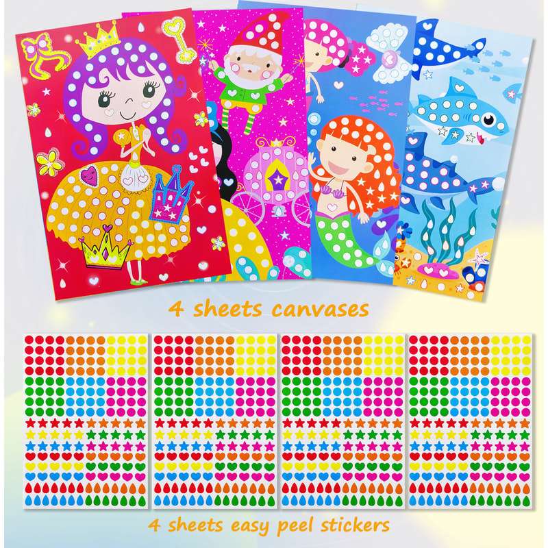 Children Dot Coloring Book DIY Color Dot Cartoon Animal Drawing Mosaic Puzzle Stickers Creative E 7