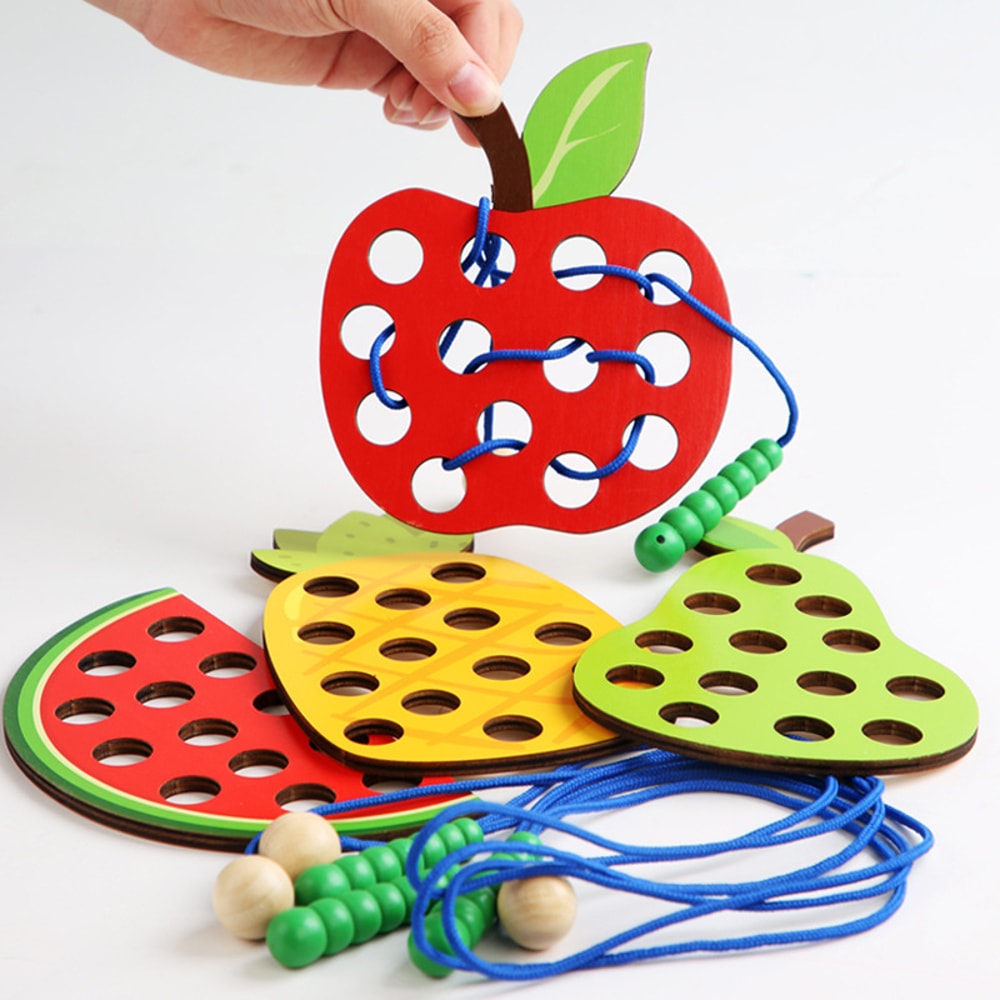 Wooden Lacing Toy For Toddlers Educational Fruit Threading Puzzle Set Fine Motor Skill Development 1