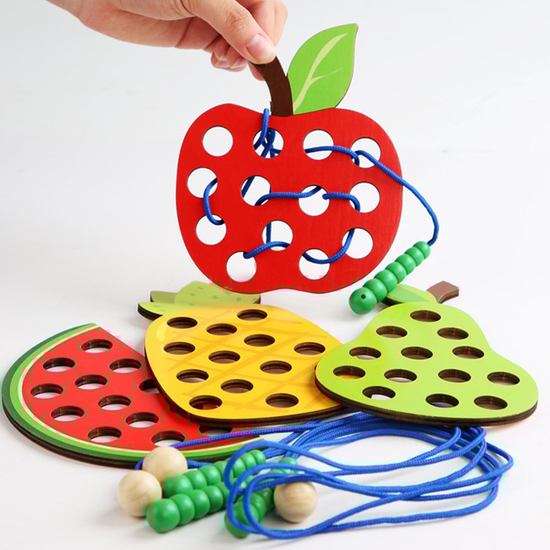 Wooden Lacing Toy For Toddlers Educational Fruit Threading Puzzle Set Fine Motor Skill Development 1