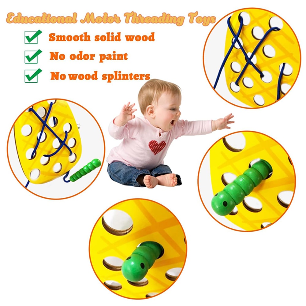 Wooden Lacing Toy For Toddlers Educational Fruit Threading Puzzle Set Fine Motor Skill Development 2