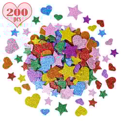 pieces colorful glitter foam stickers - self-adhesive stars & mini heart shapes, perfect for kids' arts and crafts