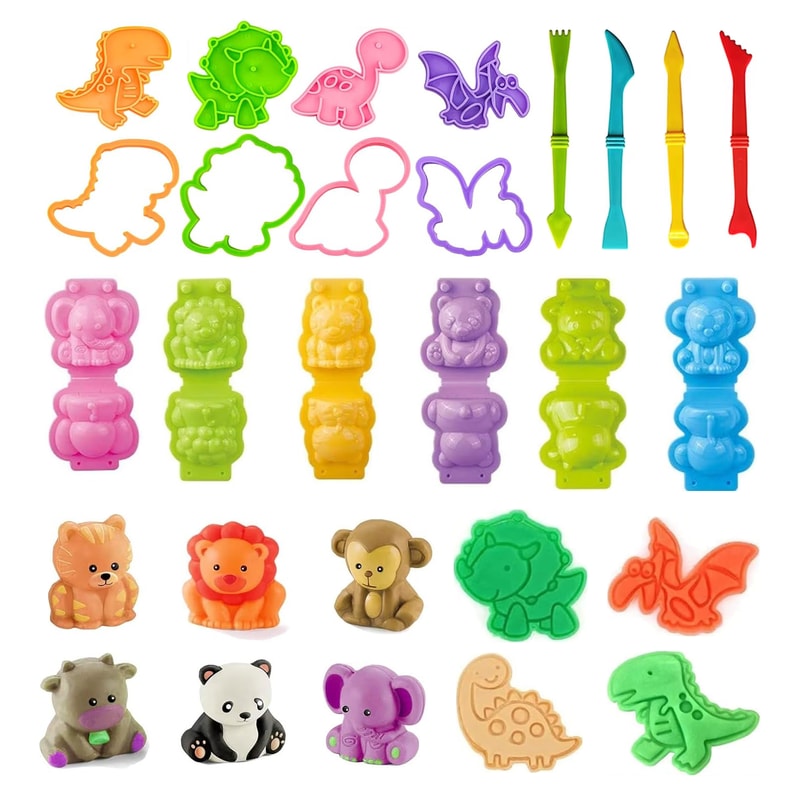 Play Dough Molds Kit For Kids Lion Monkey Dinosaur Plasticine Moulds For Creative DIY Clay Play 0