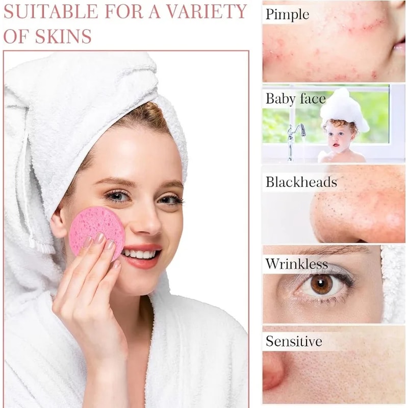 Pack Natural Wood Pulp Compress Face Wash Puff for Soft Cleansing