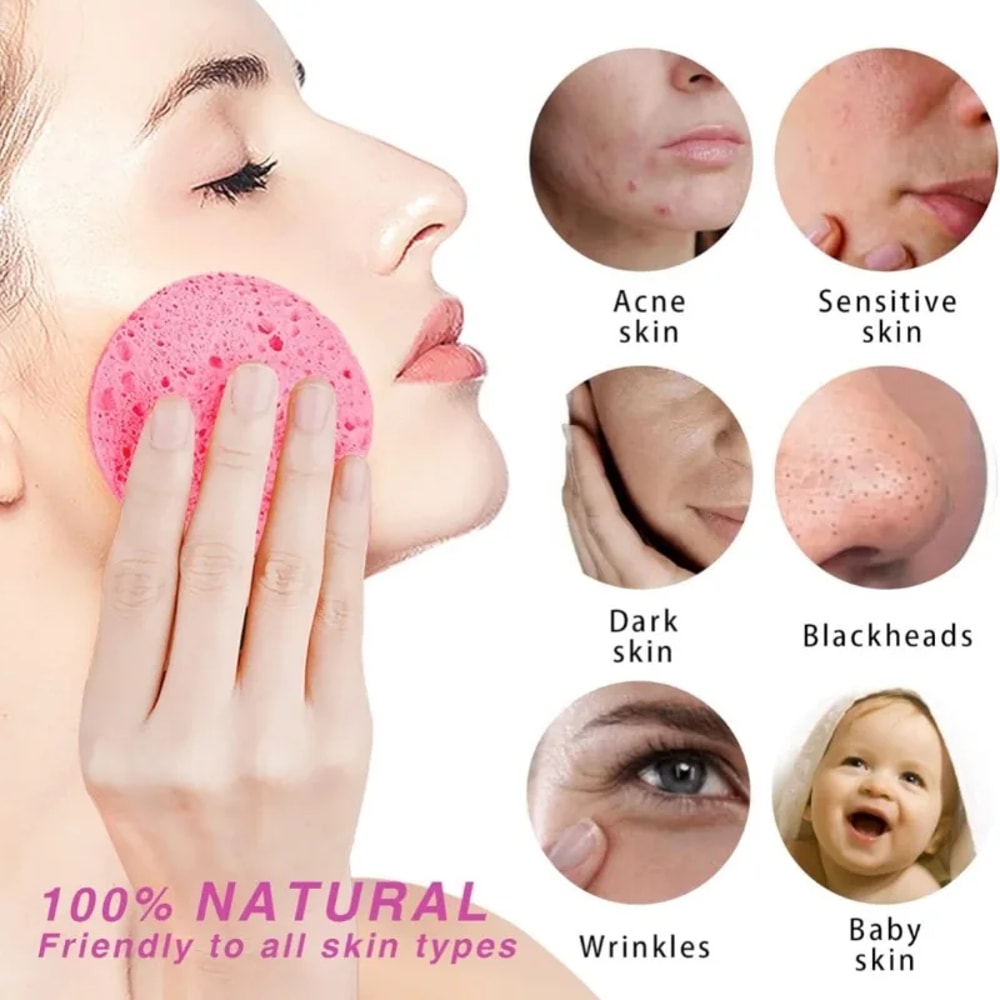 Pack Natural Wood Pulp Compress Face Wash Puff for Soft Cleansing